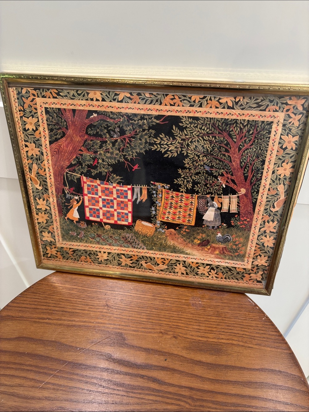 Framed Folk Art Laundry Day Wall Decor - Multicolor